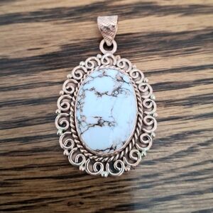 Pendant White Buffalo Oval Natural Stones On Copper